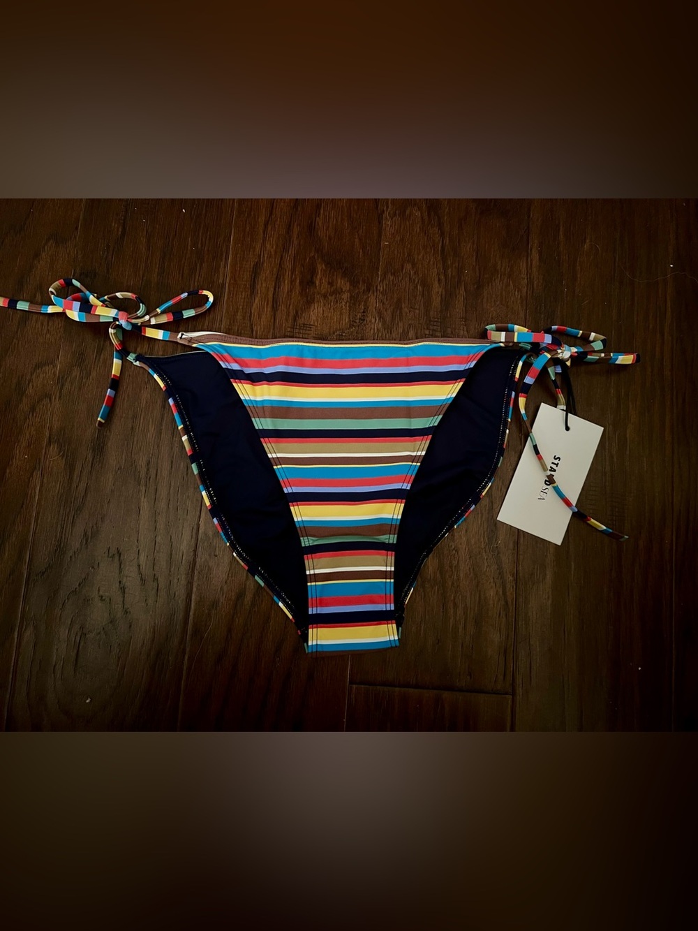 Staud Sisley Side Tie Bikini Bottom, Market Stripe, Large, MSRP $125 - Picture 2 of 6